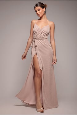 Goddiva Wrap Style Spaghetti Strap Maxi With Split - Blush