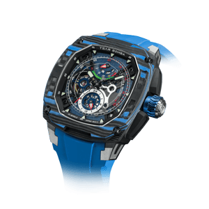TSAR BOMBA Men's Automatic Watch | Blue | Titanium Case | Carbon Fiber Bezel | Skeleton Dial | 10ATM Waterproof Mechanical Luxury Men's Wristwatch | Dark Matter 2 TB8602