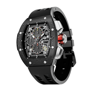 TSAR BOMBA Men's Quartz Watch | Black | Atomic TB8214 | Carbon Fiber Bezel | Luxury Sport Watch | 50M Waterproof Sapphire Glass FKM Rubber Strap