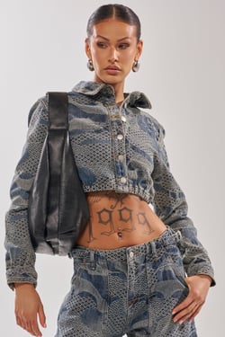 AKIRA I Think You Wanna Know Denim Button Down Top | Light Blue | Size 1X