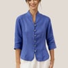 100% Linen Hand Button Fitted Jacket AMELIA - Royal Blue / L