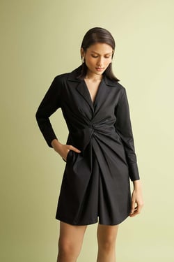 Front Twist Dress in Black - Black / XL