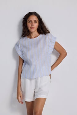 Boxy Top with Sleeve Detailing - Textured Stripe / 3XL
