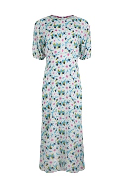 Weird Fish Everly Printed Viscose Dress Washed Blue Size 8