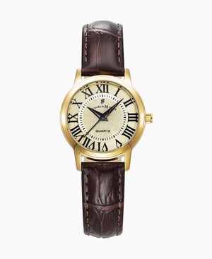 Genesis Ladies 28mm Three-hands Brown-tone Gold dial Leather strap swiss watch - 28 mm