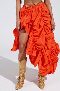 AKIRA Lets Change It Up Ruched Midi Skirt In Orange | Size 1X