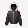 Washed Patchwork Contrast Bomber Jacket - Black / XL