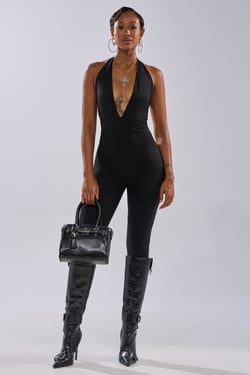 AKIRA Gia Suede Jumpsuit | Black | Size 1X