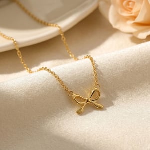 Tiny Small Bow Tie Ribbon Gold Plated Necklace