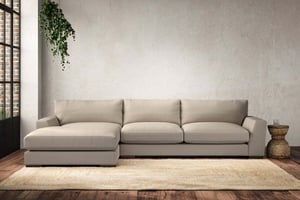 nkuku Guddu Large Left Hand Chaise Sofa | Make To Order | Recycled Cotton Stone | No Colour