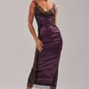 AKIRA Essential Lace Trim Satin Sleeveless Midi Dress | Black | Size XL