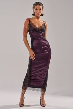 AKIRA Essential Lace Trim Satin Sleeveless Midi Dress | Black | Size 1X