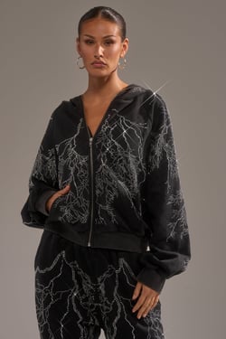 AKIRA Electric Love Rhinestone Zip Up Sweatshirt | Size 1X
