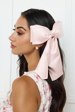 Satin Bow Hair Clip Pink