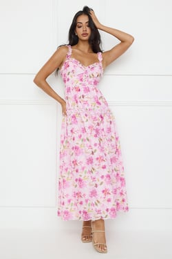 Ballet Bloom Embroidered Maxi Dress Pink