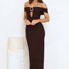 High End Highlights Off Shoulder Maxi Dress Brown