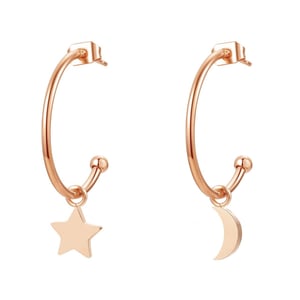 Moon Star Hoop Earrings Rose Gold