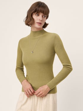 100% Extra-Fine Merino Wool Mock Neck Knit Sweater TIA - Avocado / L