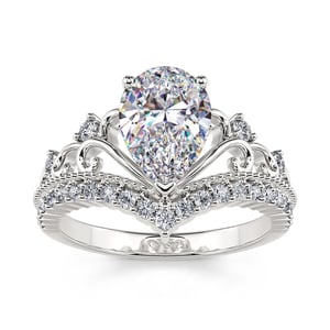 Jeulia Crown Design Pear Cut Sterling Silver Ring