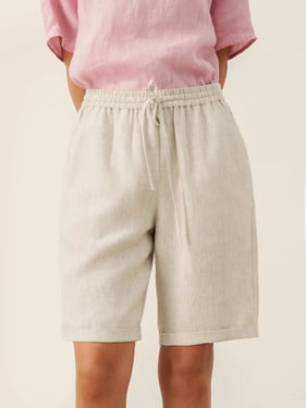 100% Linen Elastic Drawstring Waist Capri Pants XIMENA - Natural Linen / XXL
