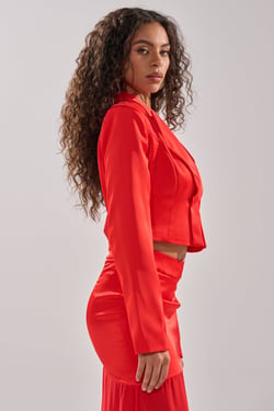 AKIRA Hot Cropped Satin Blazer | Red | Size XL