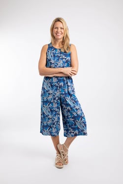 Weird Fish Nalani Printed Viscose Jumpsuit Blue Indigo Size 8