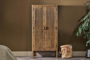 nkuku Yasha Reeded Mango Wood Cabinet | Storage Furniture | One Size | Natural