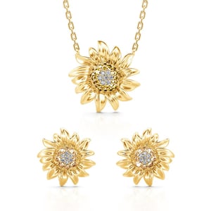 Jeulia "Sunshine" Sunflower Sterling Silver Jewelry Set