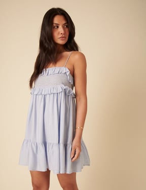 Blue Embroidered Florian Mini Dress