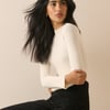 Ivory Ribbed Button Detail Top