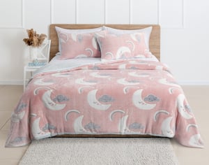 QE Home Glow in the Dark Comforter Set in Goodnight Moon, Scenic, Pink, Queen