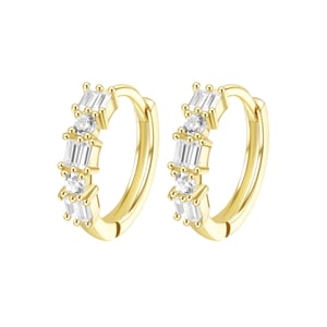 Baguette Huggie Earrings Sterling Silver Gold
