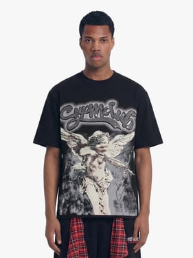Retro Cupid Rhinestone Graphic T-Shirt - Black / 3XL