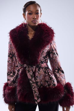 AKIRA Kenzy Fur Trim Moto Jacket Multi | Pink | Size 1X