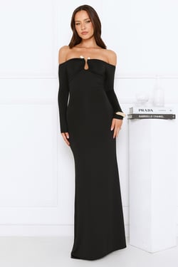 Gilded Nightfall Off Shoulder Maxi Dress Black
