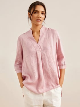 100% Linen Dress Shirt JOANNA - Light Pink / XXL