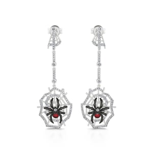 Jeulia "Web of Death" Spider Web Two Tone Sterling Silver Earrings