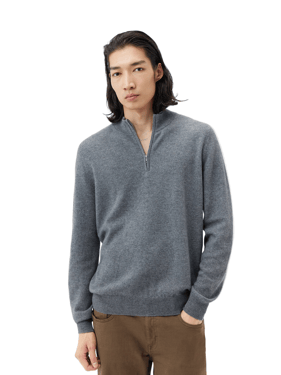 Essential Half-Zip Cashmere Sweater - 3XL / dim gray / MK07-1300