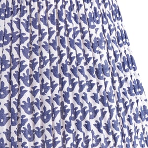 16cm empire gathered lampshade in temple blue block printed cotton