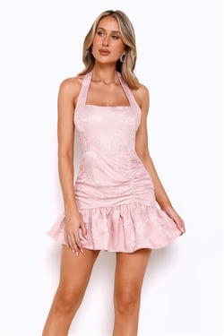 Vintage Vine Halter Mini Dress Pink