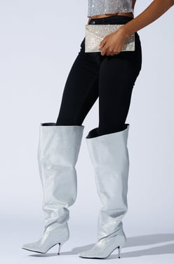 AKIRA Azalea Wang Amby Silver Bucket Boot | Black | Size 8.5