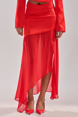 AKIRA Hot Asymmetrical Midi Skirt | Red | Size 1X