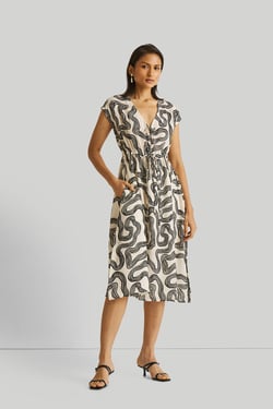 Deep V-neck Gathered Dress in Black Stripes - Maze / 3XL
