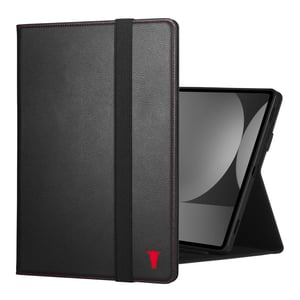 Samsung Galaxy Tab S9+ Leather Case - Black with Red Detail