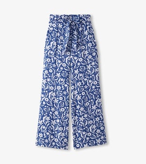 Belted Wide Leg Pants - Wavy Flowers