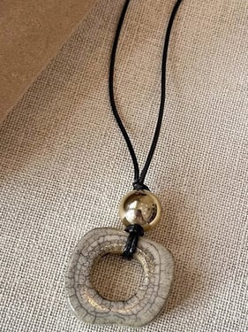 Long Sweater Necklace With Resin Camel Bone Pendant - Dove Grey / One Size