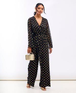 Black Foil Wrap Jumpsuit - 8