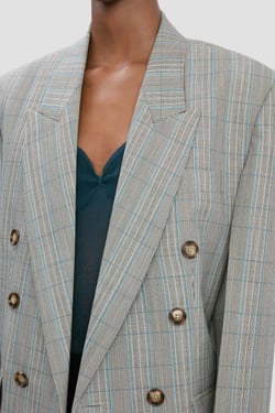 Victoria Beckham Tailored Jacket In Blue-Grey Check - 14 - Womens