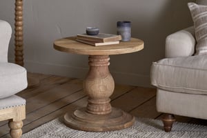 nkuku Laya Round Carved Side Table | Tables | One Size | Natural