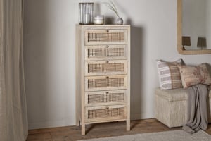 nkuku Kanz Mango Wood Tall Boy Chest Of Drawers | Bedroom Furniture | One Size | Natural